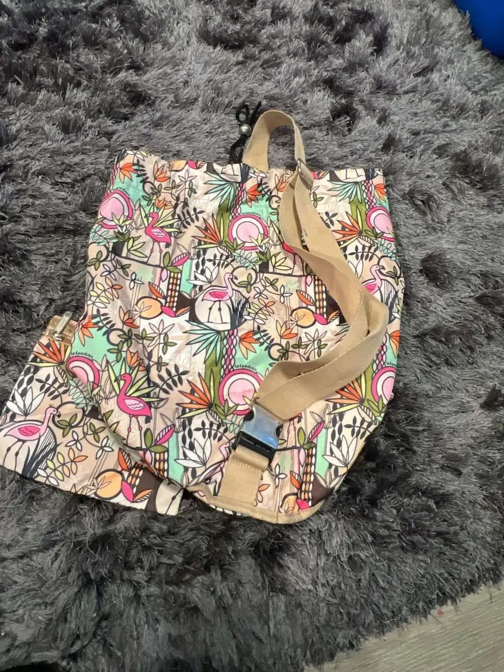 LeSportsac Tropical Flamingo Botanical Print Backpack and Pouch Set